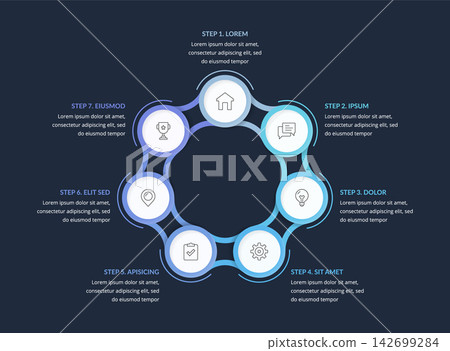 Business Infographic Circle Diagram Template With Seven Options Business Infographic Circle Diagram Template With Seven Options 142699284