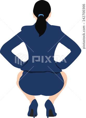 An illustration of a businesswoman holding in her urge to use the toilet. 142700366