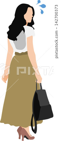 一幅描繪一位女士擔心背部出汗的插圖。 142700373