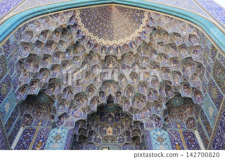 Iran, Isfahan, Imam Square, Imam Mosque, Ivan stalactite decorations 142700820