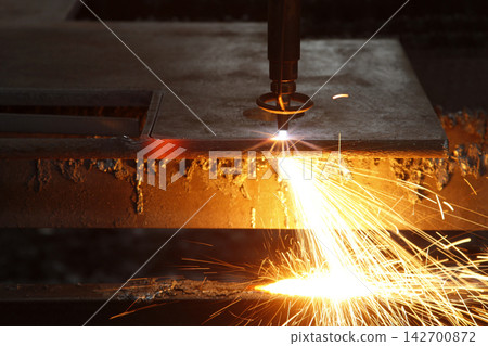 CNC Laser cutting of metal, modern industrial technology. CNC Laser cutting of metal, modern industrial technology. 142700872