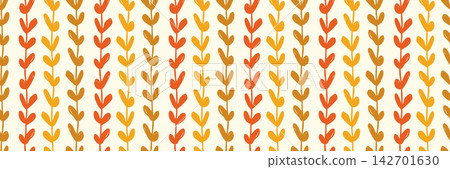 Hand painted autumn leaf vine stripe in warm orange, rust and brown tones vector seamless pattern, Organic botanical brushstroke floral background 142701630