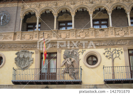 Renaissance town hall facade with Hercules relief and coats of arms, Tarazona Renaissance town hall facade with Hercules relief and coats of arms, Tarazona 142701870