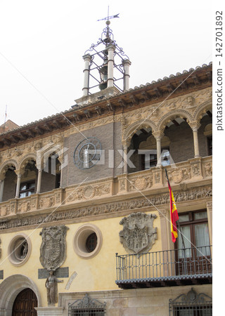 Renaissance town hall of Tarazona with its iron bell cage and clock, Spain Renaissance town hall of Tarazona with its iron bell cage and clock, Spain 142701892