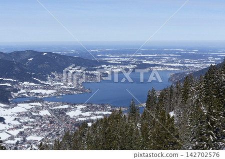 View from Wallberg  mountain to lake Tegernsee, Bavaria, Germany 142702576