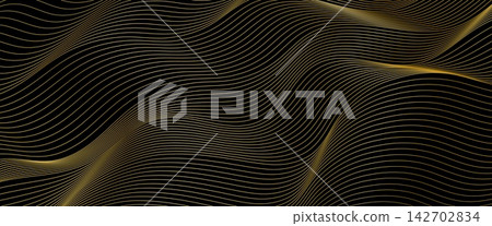 Luxury golden line wave flow, abstract elegant wavy luxury background with flowing gold layered waves on black surface. Gradient wavy pattern bg with dynamic curves, fluid movement premium texture Luxury golden line wave flow, abstract elegant wavy luxury background with flowing gold layered waves on black surface. Gradient wavy pattern bg with dynamic curves, fluid movement premium texture 142702834