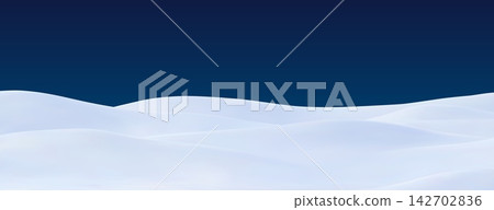 Realistic winter 3d snow landscape, snowy land background with white snowy terrain and rolling hills. Natural soft layered snowdrifts under dark blue night sky. Calm winter bg, for cold holiday season Realistic winter 3d snow landscape, snowy land background with white snowy terrain and rolling hills. Natural soft layered snowdrifts under dark blue night sky. Calm winter bg, for cold holiday season 142702836