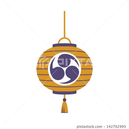 Asian Japanese paper lantern design element, oriental ornament pattern with tomoe crest and hanging tassel. Vector traditional Japan lamp decoration for festival, temple, ceremony, culture and holiday Asian Japanese paper lantern design element, oriental ornament pattern with tomoe crest and hanging tassel. Vector traditional Japan lamp decoration for festival, temple, ceremony, culture and holiday 142702993