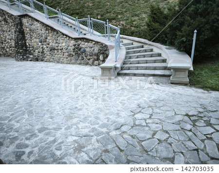 Landscape composition steps, railings, stonework Landscape composition steps, railings, stonework 142703035