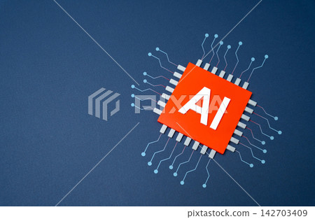 A red AI chip. Concept of malfunctions and errors. Threat and loss of control. Technology failure, cybersecurity risk and artificial intelligence danger. A red AI chip. Concept of malfunctions and errors. Threat and loss of control. Technology failure, cybersecurity risk and artificial intelligence danger. 142703409