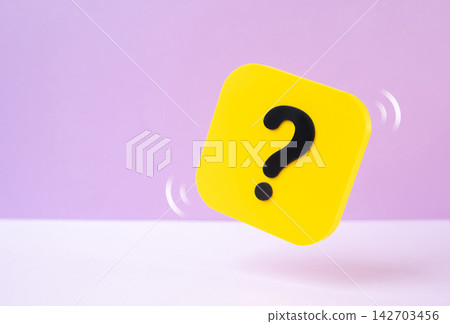 A question mark on a yellow square. Questions and answers, searching for information. Concept of curiosity and problem solving. Research and decision making. A question mark on a yellow square. Questions and answers, searching for information. Concept of curiosity and problem solving. Research and decision making. 142703456