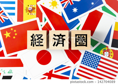 標有“經濟區”字樣和各種國旗的街區 142704089