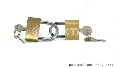 Linked Brass Padlocks With Keys Symbolizing Security, Trust, Connection, Partnership And Protection Linked Brass Padlocks With Keys Symbolizing Security, Trust, Connection, Partnership And Protection 142704335