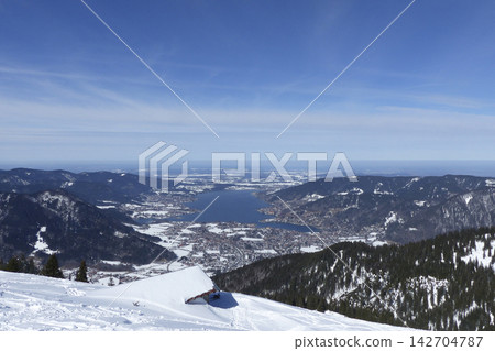View from Wallberg mountain to lake Tegernsee, Bavaria, Germany View from Wallberg mountain to lake Tegernsee, Bavaria, Germany 142704787