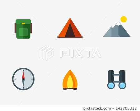 Flat design camping and outdoor adventure icon set for travel and hiking Flat design camping and outdoor adventure icon set for travel and hiking 142705318