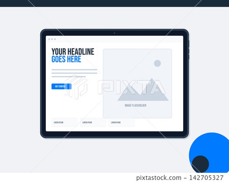 Minimalist Website Landing Page Mockup on Digital Tablet Screen Minimalist Website Landing Page Mockup on Digital Tablet Screen 142705327