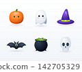 Set of Cute 3D Halloween Icons with Pumpkin Ghost and Skull 142705329