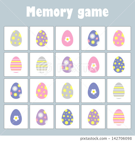 Memory game with pictures easter theme for children, fun education game for kids, preschool activity, task for the development of logical thinking, vector illustration Memory game with pictures easter theme for children, fun education game for kids, preschool activity, task for the development of logical thinking, vector illustration 142706098