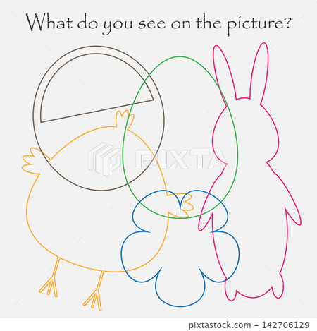Find hidden objects on the picture, easter theme, mishmash contour set, fun education game for kids, preschool activity for children, vector illustration Find hidden objects on the picture, easter theme, mishmash contour set, fun education game for kids, preschool activity for children, vector illustration 142706129