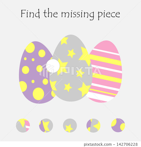 Complete the puzzle and find the missing piece, fun education easter game for children, preschool worksheet activity for kids, task for the development of logical thinking, vector illustration 142706228