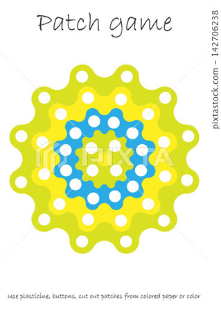 Education Patch game mandala for children to develop motor skills, use plasticine patches, buttons, colored paper or color the page, kids preschool activity, printable worksheet, vector illustration Education Patch game mandala for children to develop motor skills, use plasticine patches, buttons, colored paper or color the page, kids preschool activity, printable worksheet, vector illustration 142706238