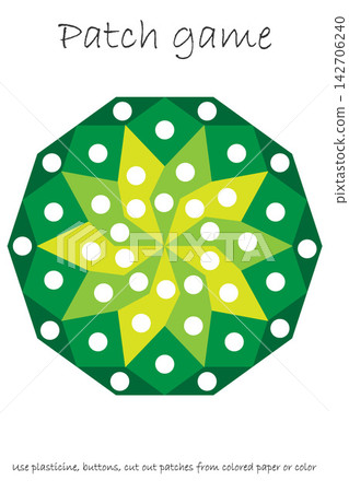 Education Patch game mandala for children to develop motor skills, use plasticine patches, buttons, colored paper or color the page, kids preschool activity, printable worksheet, vector illustration Education Patch game mandala for children to develop motor skills, use plasticine patches, buttons, colored paper or color the page, kids preschool activity, printable worksheet, vector illustration 142706240