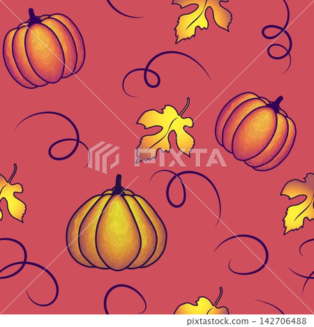 Seamless pattern featuring gradient, textured pumpkins. Seamless pattern featuring gradient, textured pumpkins. 142706488