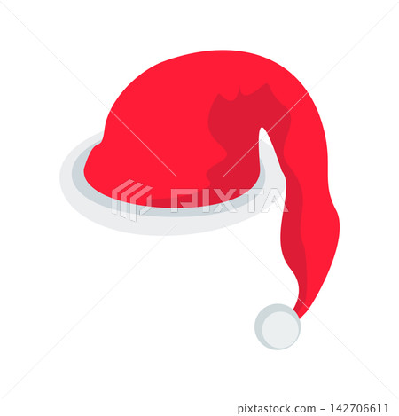Santa Claus red white hat. Festive Santa cap Santa Claus red white hat. Festive Santa cap 142706611