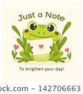 Valentine s Day illustration a cute green frog with a letter background with flowers and leaves. 142706663