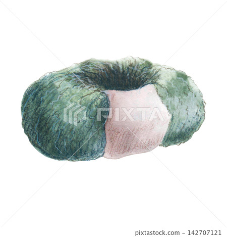 Pure green wool yarn skein hand drawn watercolor art. Cozy knitting and crochet element for handmade craft branding, wool shop packaging, artisan gift styling, daily blog stationery and print designs. 142707121