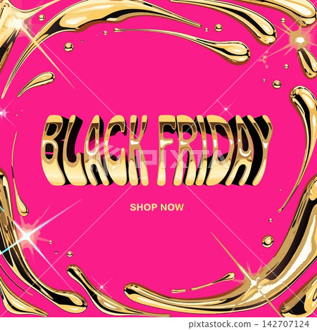 This is a Black Friday promotional graphic featuring a bright pink background and 3D gold text This is a Black Friday promotional graphic featuring a bright pink background and 3D gold text 142707124