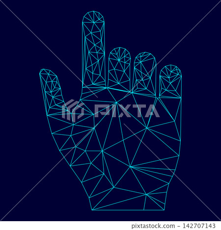Pointing hand low poly triangulation triangulated polygonal electric cyan blue vibrant aqua neon color vector illustration image outline contour line 142707143