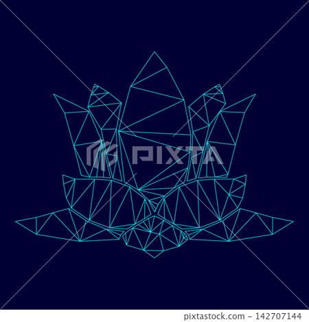 Lotus flower low poly triangulation triangulated polygonal electric cyan blue vibrant aqua neon color vector illustration image outline contour line 142707144