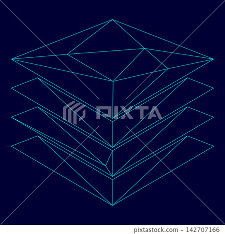 Sign list or pile of papers low poly triangulation triangulated polygonal electric cyan blue vibrant aqua neon color vector illustration image outline contour line 142707166