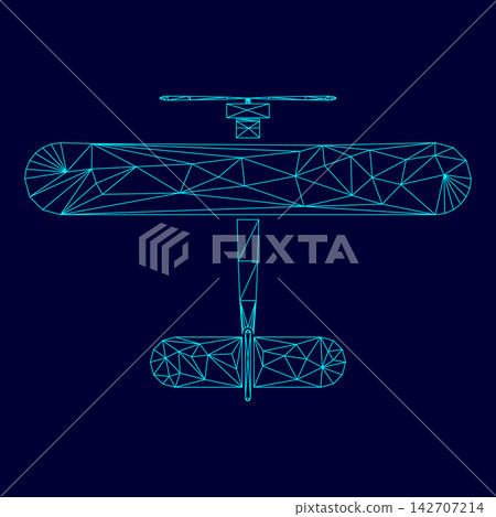 Biplane low poly triangulation triangulated polygonal electric cyan blue vibrant aqua neon color vector illustration image outline contour line Biplane low poly triangulation triangulated polygonal electric cyan blue vibrant aqua neon color vector illustration image outline contour line 142707214