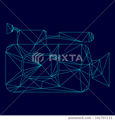 Videocamera low poly triangulation triangulated polygonal electric cyan blue vibrant aqua neon color vector illustration image outline contour line Videocamera low poly triangulation triangulated polygonal electric cyan blue vibrant aqua neon color vector illustration image outline contour line 142707215