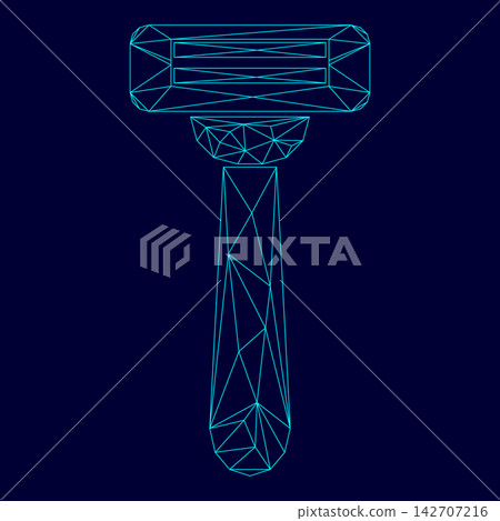 Razor low poly triangulation triangulated polygonal electric cyan blue vibrant aqua neon color vector illustration image outline contour line Razor low poly triangulation triangulated polygonal electric cyan blue vibrant aqua neon color vector illustration image outline contour line 142707216