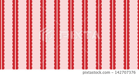 Red scalloped stripes form a seamless pattern on pink Red scalloped stripes form a seamless pattern on pink 142707376