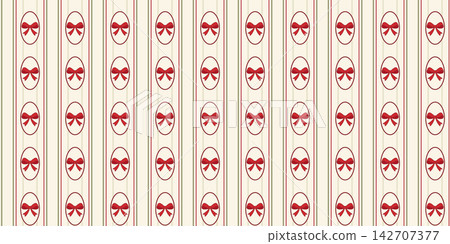 Red bows and oval frames form a seamless striped pattern Red bows and oval frames form a seamless striped pattern 142707377