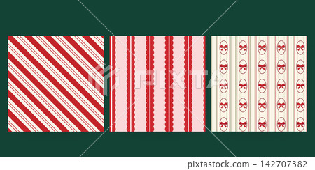 Christmas pattern set features candy cane stripes and red bows 142707382