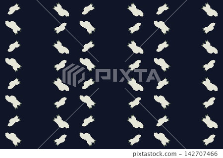 Hand drawn spoon shaped palmate leaves and tulips seamless repeat pattern in moody 142707466