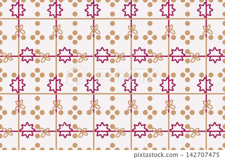 Leaves and star flowers seamless background in red 142707475