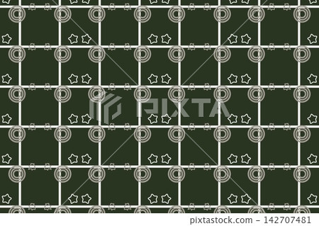 Modern botanical seamless tile, leaves and star flowers in green 142707481