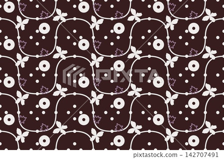 Leaves and daisies seamless background in red Leaves and daisies seamless background in red 142707491