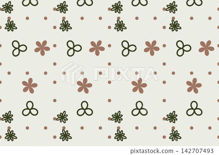 Botanical repeat pattern with ditsy daisies, green tones Botanical repeat pattern with ditsy daisies, green tones 142707493