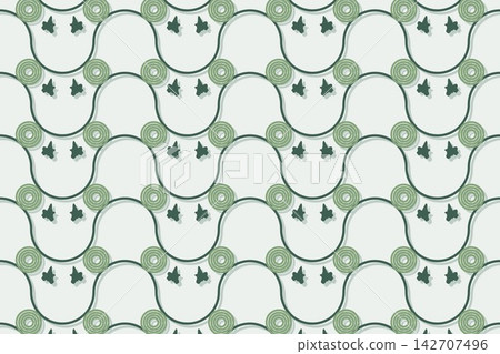 Minimal botanical pattern, leaves and star flowers on jade Minimal botanical pattern, leaves and star flowers on jade 142707496