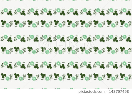 Botanical repeat pattern with tossed daisies, green tones Botanical repeat pattern with tossed daisies, green tones 142707498