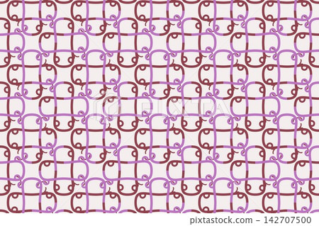Modern geometric seamless tile, staggered arches and circles in red Modern geometric seamless tile, staggered arches and circles in red 142707500