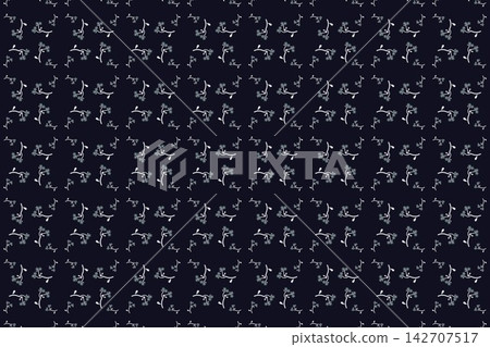 Blue botanical seamless pattern, scalloped leaves and star flowers 142707517