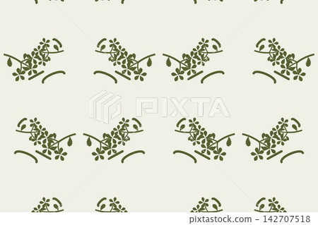 Seamless moss green pattern of serrated leaves and daisies Seamless moss green pattern of serrated leaves and daisies 142707518